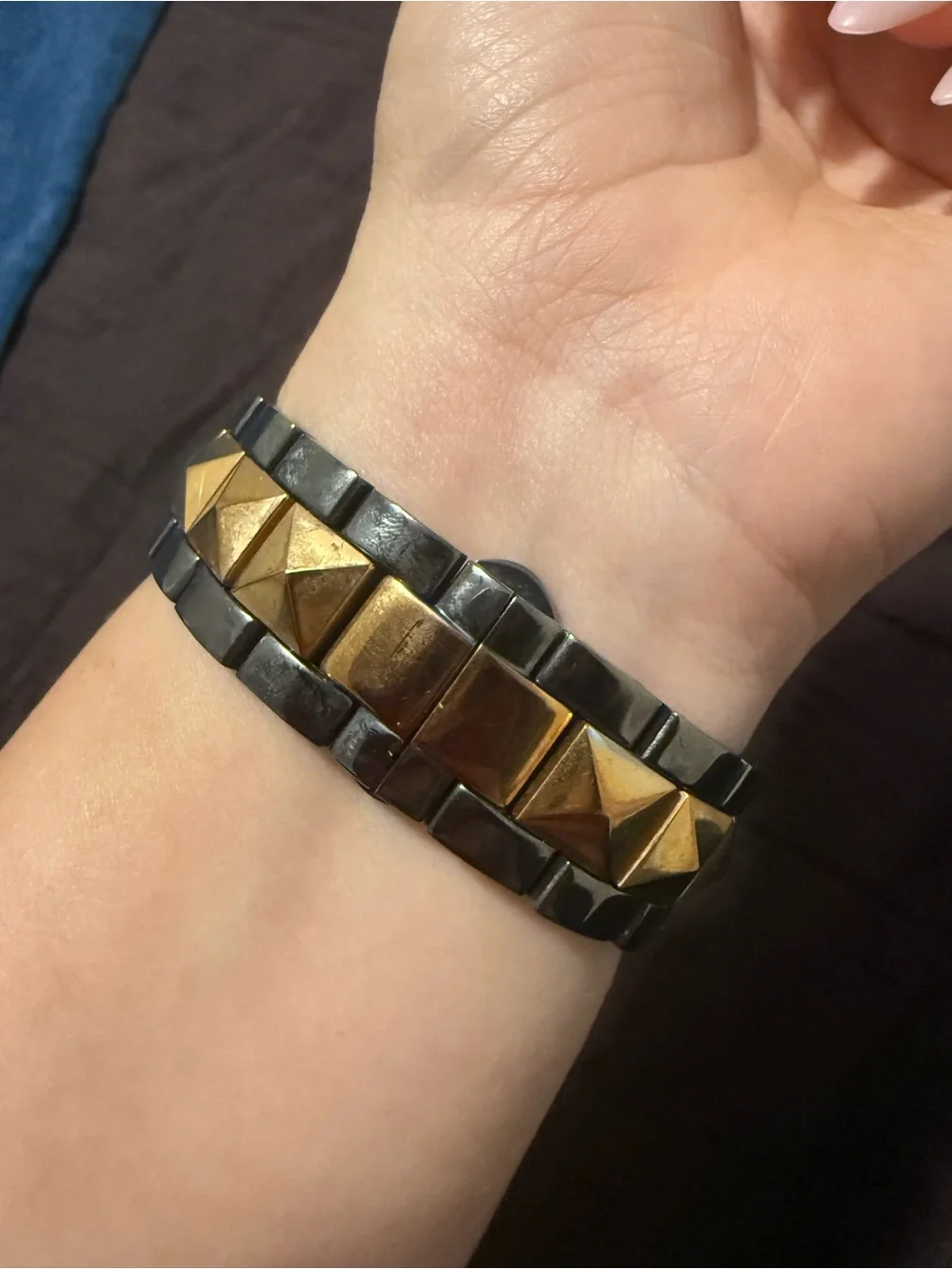 Vince Camuto Two-Tone Pyramid Stud Bracelet Watch — Rose Gold Dial